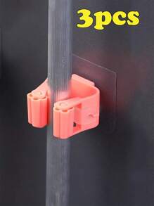 1pc/3pcs/5pcs/10pcs Strong Traceless Mop Holder, Bathroom & Kitchen Wall Mounted Broom Hanger - Pink - View 1