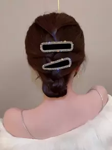 1 件裝優雅簡約百搭水鑽、天鵝絨和幾何形狀髮夾,適合日常使用 - 彩色 - 查看 7