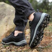 Men's Thick-Soled Slip-Resistant Waterproof Sports Shoes, Casual Outdoor Climbing Shoes For Couples, Black Leather - Black - View 7