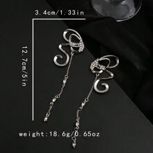 1對蝴蝶翅膀鍊條設計垂墜耳環,優雅簡約風格鋅合金珠寶,精緻假日飾品 - 銀色 - 查看 2