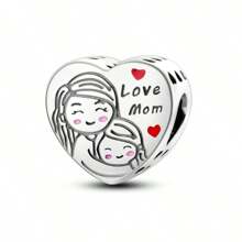 1入組銀飾油滴設計簡約紅心珠,兩側嵌有“forever Love Mom”字樣,自製手鍊/項鍊,母親節禮物 - 銀色 - 查看 1