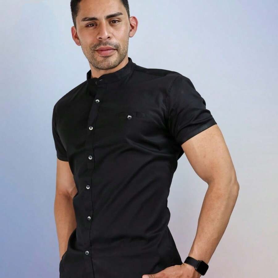 camisa strech Lisa, Manga corta - Negro - Ver 1