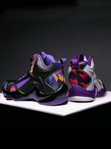 男子篮球鞋不对称图案设计 - 黑與白 - 查看 3