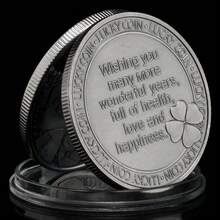 1枚快樂生日幸運創意禮品收藏鍍金紀念幣,挑戰幣健康、愛與幸福收藏紀念幣 - 灰色 - 查看 6