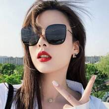 New White Rimmed Oversized Square Fashion Glasses, Retro Korean For Women Beach Accessories For Women Glasses Shades For Summer Beach Vacation,Outdoor,Travel - Multicolor - View 7