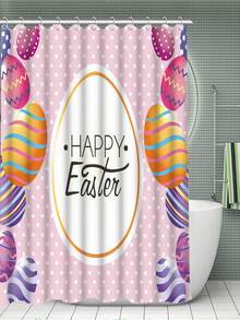 1pc Easter Egg Printed Simple Pattern Shower Curtain Or Mat, Bathroom Waterproof Shower Curtain Set With 12 Hooks - Multicolor - View 3