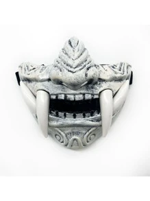 1pc Creative Oni Half Face Scary Mask, Cosplay Prop For Halloween Party - White - View 4