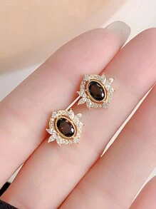 1對時尚簡約優雅時尚耳環，適合作為夏季節日、婚禮、派對及日常佩戴的禮物，設計新穎藝術氣息懷舊，純銀製作並飾有人工鋯石。 - 金黃色 - 查看 1