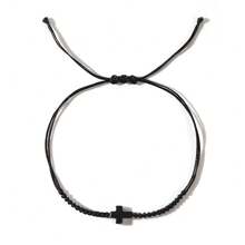 1 PIEZA Pulsera minimalista de hombre de cordón apilado, joyería artesanal tejida de cera negra con cruz de protección como regalo de San Valentín 2024 para hombres
