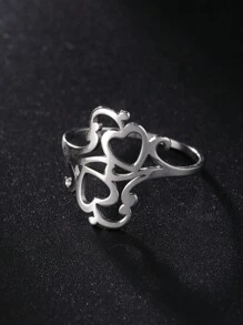 1只不銹鋼鑽孔鳥&雙心設計戒指,適用於女性日常佩戴,是給女友或朋友的情人節禮物 - 愛心 - 查看 26