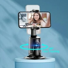 Auto Tracking Phone Holder, Auto Face Tracking Tripod, Portable All-In-One Smart Selfie Stick 360 Rotation Fast Face & Object Tracking Camera For Phone Video Vlog Live Streaming(Black) - Black - View 1