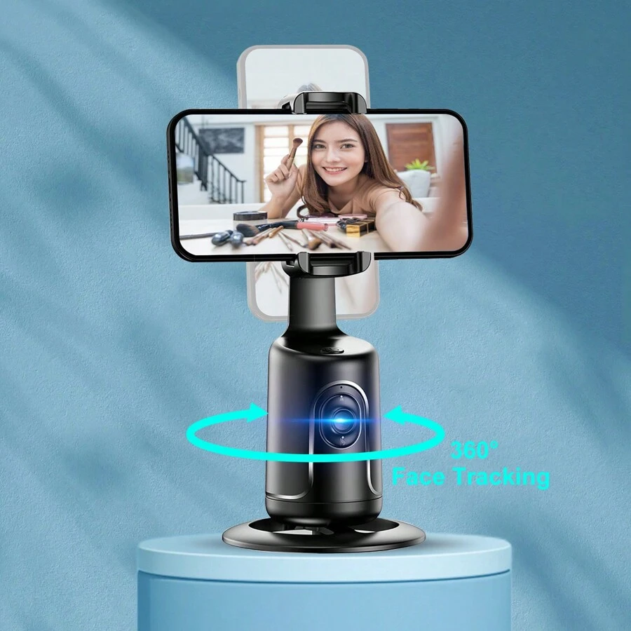 Auto Tracking Phone Holder, Auto Face Tracking Tripod, Portable All-In-One Smart Selfie Stick 360 Rotation Fast Face & Object Tracking Camera For Phone Video Vlog Live Streaming(Black) - Black - View 1