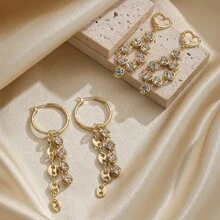 1pair Fashionable & Exquisite Luxury Style 18k Gold Plated Copper & Cubic Zirconia Inlaid Tassel Earrings, Versatile For Ladies' Banquets And Parties - Gold - View 6