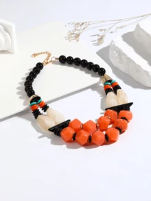 1條時尚珠子項鍊適用於女性 - 彩色 - 查看 4