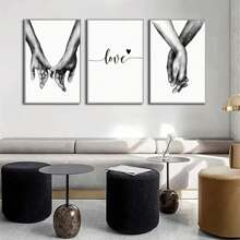 3pcs/Set Black & White Wall Art Print Inspiring Couples Holding Hands On Canvas Poster Modern Home Decor For Bedroom, Bathroom, Unframed - Black and White - View 1