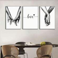 3pcs/Set Black & White Wall Art Print Inspiring Couples Holding Hands On Canvas Poster Modern Home Decor For Bedroom, Bathroom, Unframed - Black and White - View 2