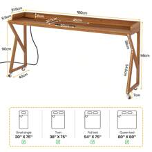 Tribesigns Overbed Table, 70.9" Queen Size Bed Table Over Bed Desk With Adjustable Tilt Board, Mobile Laptop Cart Computer Desk With 2 AC Outlets & 2 USB Ports On Wheels For Home/Hospital, Brown - Brown - View 9