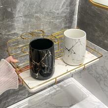 三口之家牙杯連牙刷杯和收納架,四杯豪華情侶牙刷杯 - 黑與白 - 查看 4