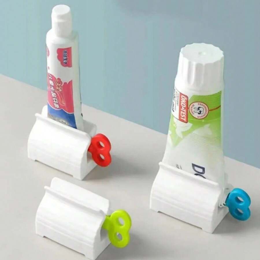 1入懶人牙膏擠壓器，牙膏分配器，臉部潔淨劑管夾，手動旋轉擠壓器 - 藍色 - 查看 1