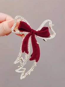 1入鑲鑽絨結爪夾,適合女性日常佩戴、約會和情人節 - 彩色 - 查看 2