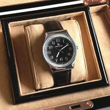 Pablo Raez 1支優雅的夫妻石英手錶,銀色304不銹鋼錶殼,阿拉伯數字,黑色日曆盤,真皮錶帶,休閒耐水電子手錶,適合工作和日常生活,高端情侶/友誼/家庭禮物 - 銀色 - 查看 4