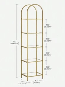 VASAGLE 5-Tier Shelf, Tempered Glass Shelving Unit, Arched Design, Steel Structure, For Living Room Bedroom Study Bathroom, Metallic Gold And Transparent - Gold - View 6
