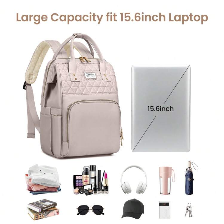 VSNOON Laptop Backpack For Women,15.6 Inch Stylish Rucksack Wide Open, College School Backpack With USB Charging Port, Water Resistant Travel Business Work Bag Computer Bookbag For Men - 淺粉色 - 查看 6