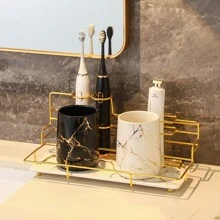 三口之家牙杯連牙刷杯和收納架,四杯豪華情侶牙刷杯 - 黑與白 - 查看 1