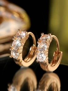 1 對女士時尚珠寶 18k 鍍金銅耳環配方晶鋯石 - 金色 - 查看 1