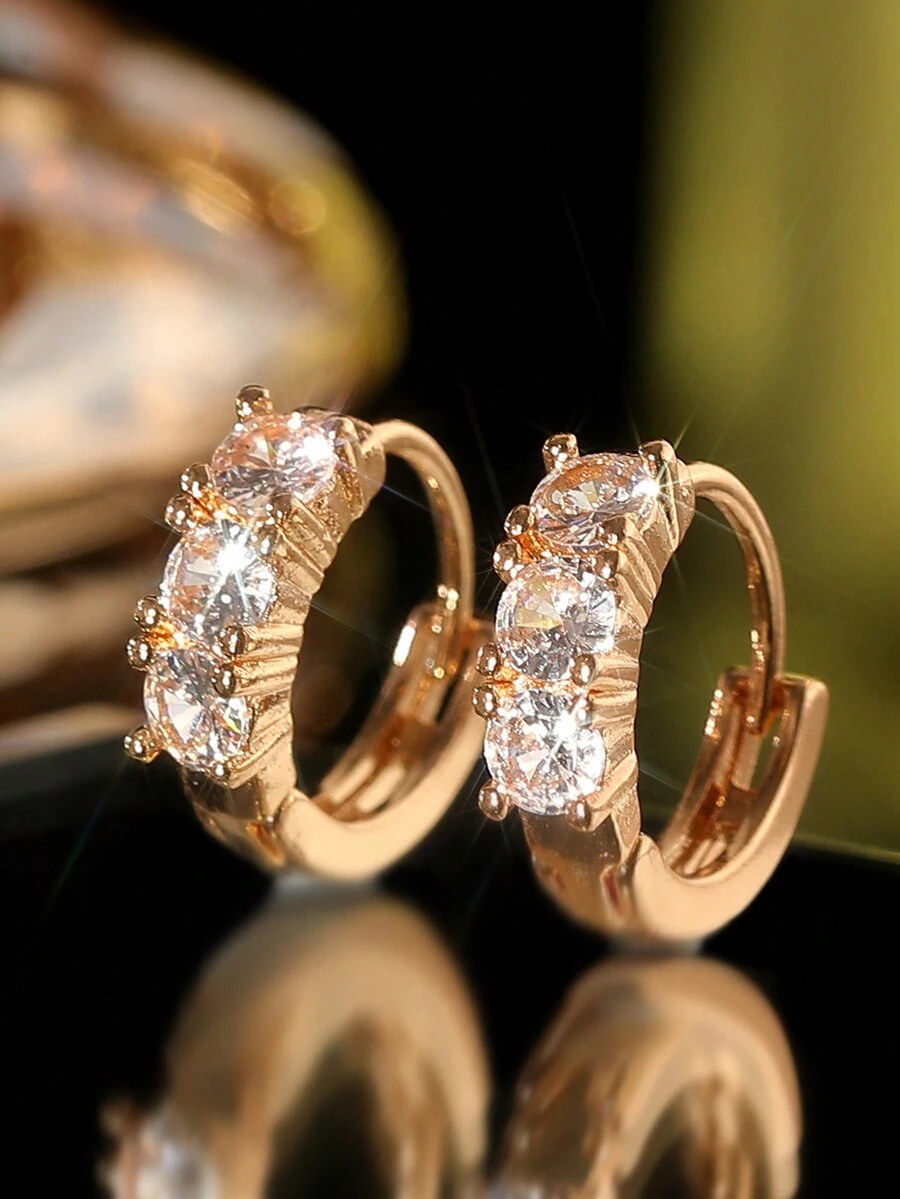 1 對女士時尚珠寶 18k 鍍金銅耳環配方晶鋯石 - 金色 - 查看 1