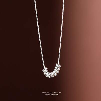 1 Pieza Collar Colgante Con Forma De Bola De Plata De Ley S925, Collar De Clavícula De Estilo De Diseñador De Personalidad