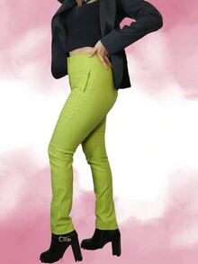 Women's Stretch Pleated Dress Pants - Lime Green - View 4