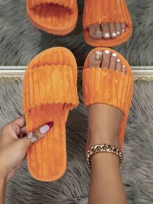 Women's Plush Cute Pink Solid Color Personalized Elegant Simple Comfortable Indoor Slippers - Orange - View 1