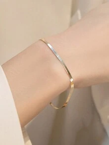 FOREVER QUEEN 1件簡單多樣的925純銀時尚嘻哈款式男女14k金鍍平面蛇骨手鏈,適合夏季和辦公室穿著 - 金色 - 查看 7