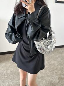 1pc Women's Silver Metallic Shine Sequin Large Capacity Clutch Shoulder Bag For Banquet - Silver - View 3