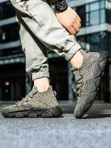 Cross-Border Large Size, Ultra-Lightweight Sock Shoes For Men, Running Shoes, Casual Shoes - Khaki - View 3