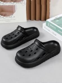 2024年新款男女厚底沙灘涼鞋,透氣防滑洞洞拖鞋 - 黑色 - 查看 2