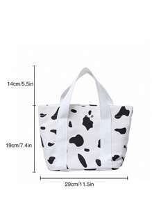 Cow Pattern Printed Handbag Lunch Bag - Black and White - View 4