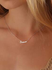 FOREVER QUEEN 1 件 S925 純銀簡約 Forever 字母吊墜項鍊鍍 14k 金,送給女朋友或最好朋友的完美禮物 - 銀色 - 查看 1