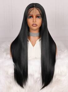 Very Soft Lace Front Wig Synthetic Natural Super Long 32inch 180density Soft Black Silky Straight Hair Wig For Women Natural Hairline Smooth Straight Wig With Afro Baby Hair  1pc