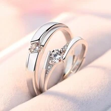 2 Cái/Bộ Chất lượng S925 Bạc nguyên chất Cặp đôi Nhẫn Sang trọng Nhẫn cưới Đối với phụ nữ Nam Hôn ước Kỷ niệm ngày cưới Đồ trang sức Qủa tặng Trang sức cô dâu - Bạc - Xem 4