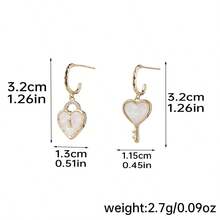 1pair Fashionable & Delicate French-Style Copper Plated 18k Gold Shell, Heart Lock & Key Shaped Dangle Earrings For Women Suitable For Dating & Holidays - Key Love Lock - View 8