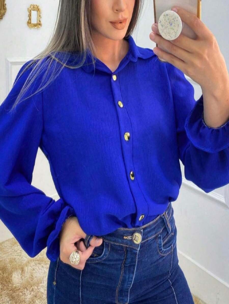 Women Blouses - 寶藍色 - 查看 1