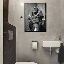 1 件大猩猩帆布牆藝術,動物黑白牆壁藝術,大猩猩閱讀報紙有趣的浴室牆壁藝術,動物坐在廁所浴室裝飾牆壁藝術,農舍海報浴室裝飾,猴子圖片牆壁裝飾,無框 - 彩色 - 查看 6