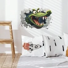 1pc Cartoon Crocodile Wall Sticker, Unique Personalized Style - Multicolor - View 1
