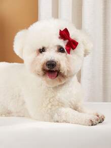 1pc Pet Bowknot Hair Clip, Can Be Paired With Clothes, Used As Decorative Headwear - Red - View 4