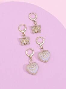 2對復古宮廷風格心形&蝴蝶&漸變色印花吊墜耳環套裝,適用於女性的情人節禮物 - 耳環 - 查看 1