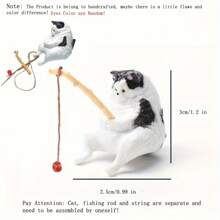 1入組貓咪釣魚樹脂裝飾品,適用於水族箱裝飾 - 黑與白 - 查看 5