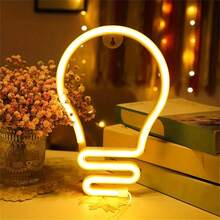 1pc Musical Note/Light Bulb /Flame Neon Sign,LED Neon Light Battery/USB Powered Decorative Light, Table And Wall Decorative Light, For Play Area Room, Bedroom Room ,Interior Decor,Dormitory, Wedding Anniversary,Valentine's Day, Birthday Party, Home Decoration - White - View 2