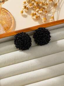 1pair Fashionable Handmade Braided Rice Bead Stud Earrings Suitable For Women's Daily Wear - Multicolor - View 4